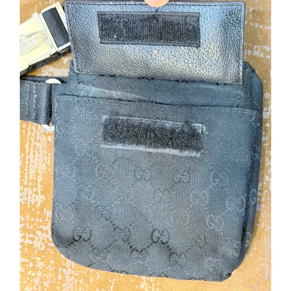 Gucci GG Monogram Canvas Waist Bag Black Belt Bag 001-3306 002436 Vintage Italy